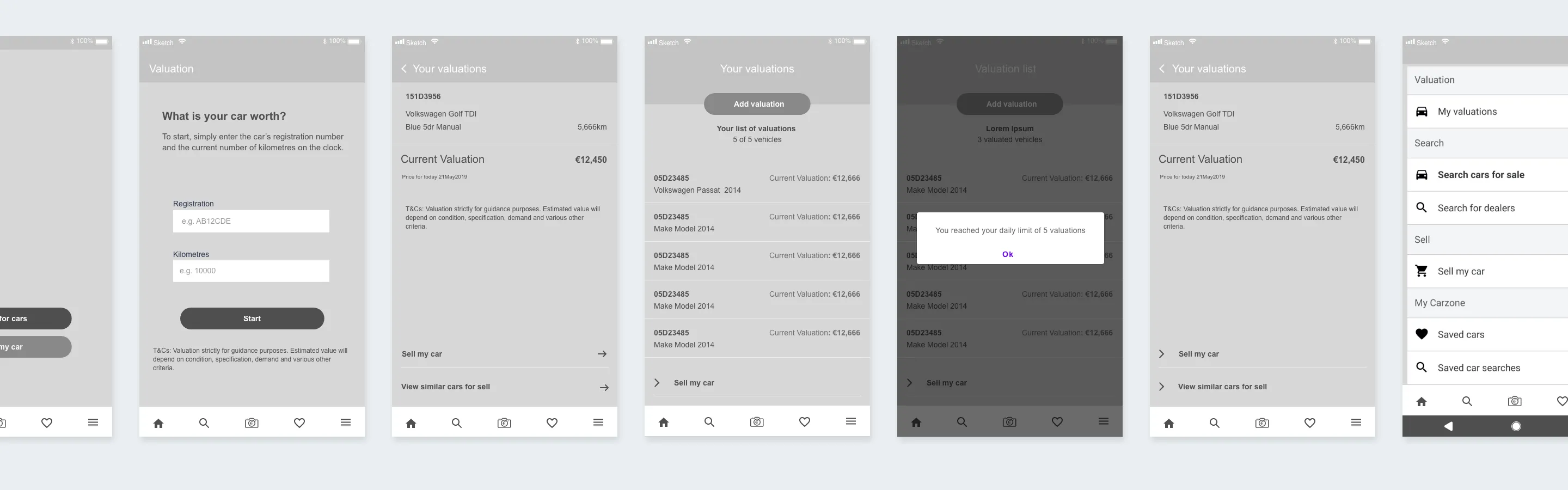 Valuations wireframes